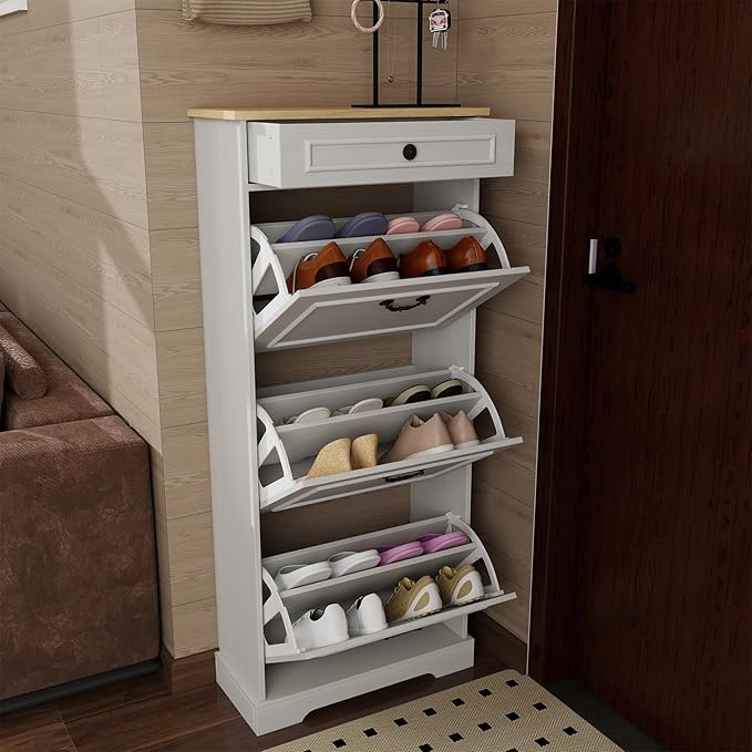 Shoe Storage Cabinet with 3 Flip Drawers&1 Drawer, Freestanding Shoe Cabinet - Image 5