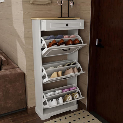 Shoe Storage Cabinet with 3 Flip Drawers&1 Drawer, Freestanding Shoe Cabinet - Image 5