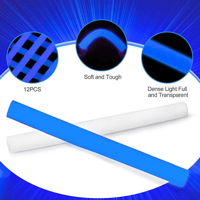 Glow Foam Sticks Bulk, 24 Pcs Blue Giant LED Light Up Sticks 3 Modes Flashing...