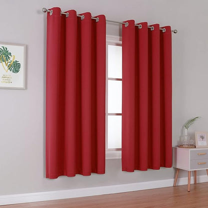 DUALIFE Red Blackout Curtains 45 Inches Long Short Kitchen Curtains - Image 2