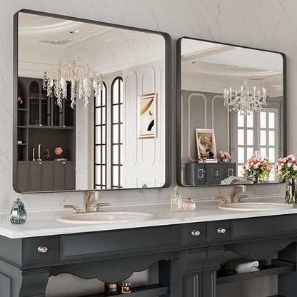 LOAAO 28X32 Inch Black Metal Framed Bathroom Mirror - Image 4