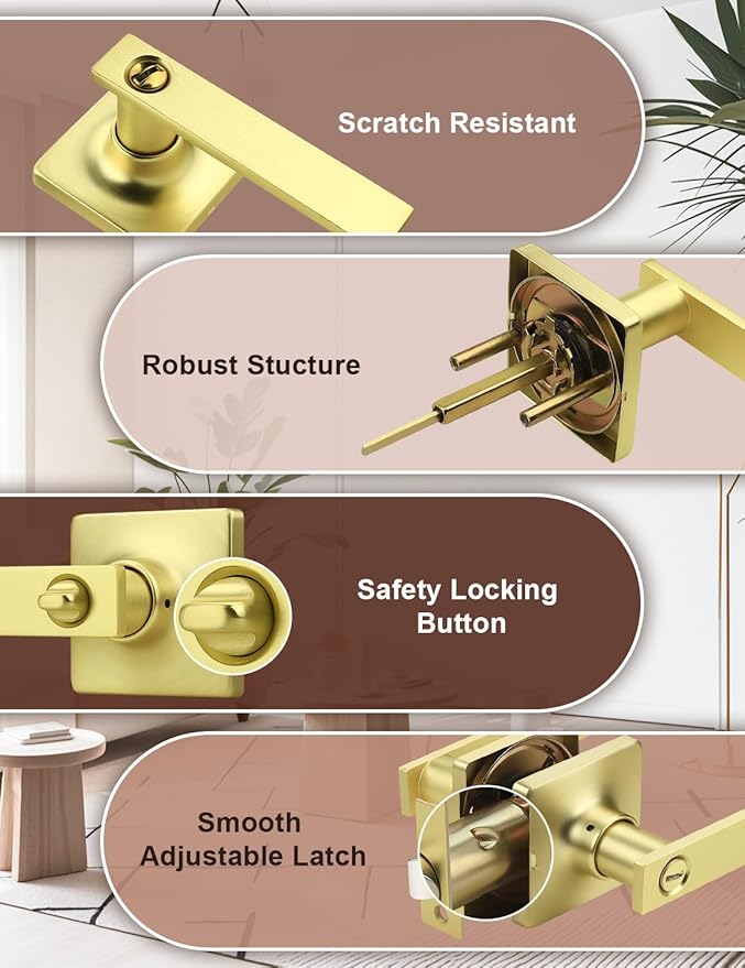 Mengico 5 Pack Gold Privacy Lever Door Handle Interior - Image 2