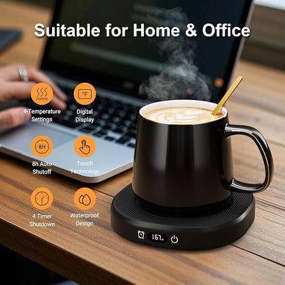 Coffee Mug Warmer & Simple Pure Black Mug Set, Electric Cup Warmer - Image 2