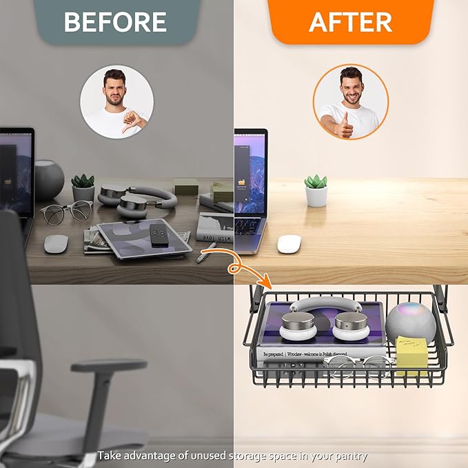 Under Desk Drawer, Slide Out Design, No Drill Metal Under Desk Cable Management - Image 2