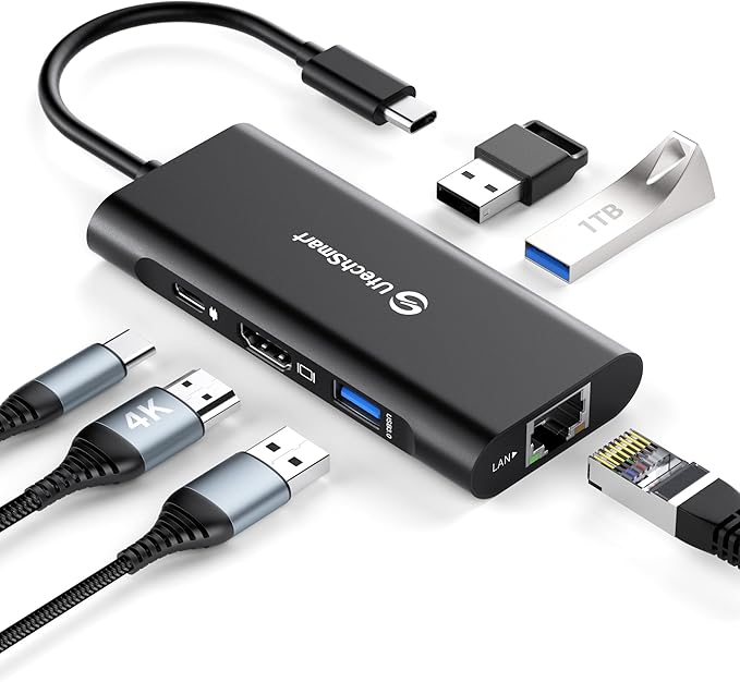 UtechSmart USB C Hub, Ethernet Multiport Adapter 6 in 1 USB C to HDMI Dock by UtechSmart