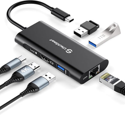UtechSmart USB C Hub, Ethernet Multiport Adapter 6 in 1 USB C to HDMI Dock by UtechSmart