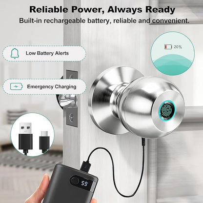 UMIK UMIKSMART Fingerprint Door Lock, Smart Door Knob, Keyless Entry Door Lock - Image 4