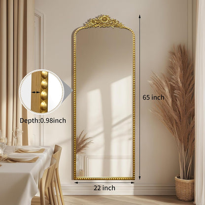 Full Length Mirror, 22x65 Baroque Style Vintage Mirror, Antique Metal Frame Wall Mirror, Traditional Art Home Decor for Living Room, Bedroom, Entryway,Retro Gold