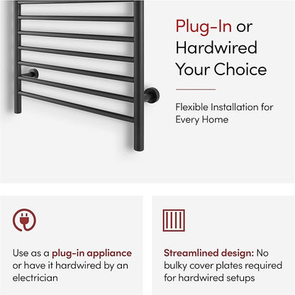 Heated Towel Rack, 10-Bar Wall-Mounted Electric Towel Warmer, Matte Black - Image 11
