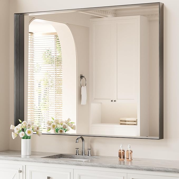 Koonmi 36x48 Inch Black Metal Framed Bathroom Mirror by KOONMI