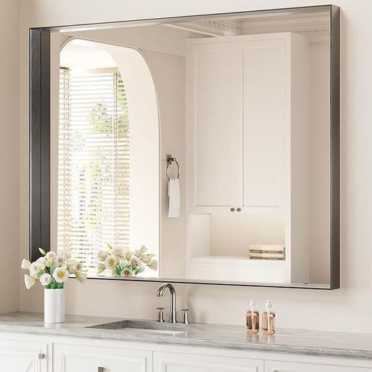 Koonmi 36x48 Inch Black Metal Framed Bathroom Mirror by KOONMI