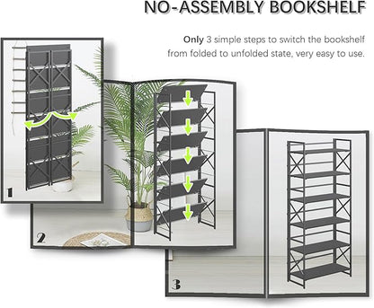 4NM 6 Tiers No Assembly Book Shelves, 61.8" H Folding Bookshelf Bookcase Open - Image 6