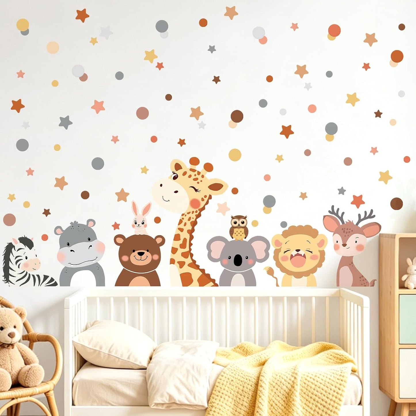Tanlaby Animal Wall Decals Cartoon Jungle Forest Animals Wall Stickers | 79pcs Polka Dot Giraffe Bear Deer Lion Art Decals for Baby Nursery Kids Toddler Bedroom Playroom Birthday Party Decor