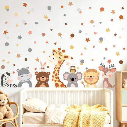 Tanlaby Animal Wall Decals Cartoon Jungle Forest Animals Wall Stickers | 79pcs Polka Dot Giraffe Bear Deer Lion Art Decals for Baby Nursery Kids Toddler Bedroom Playroom Birthday Party Decor