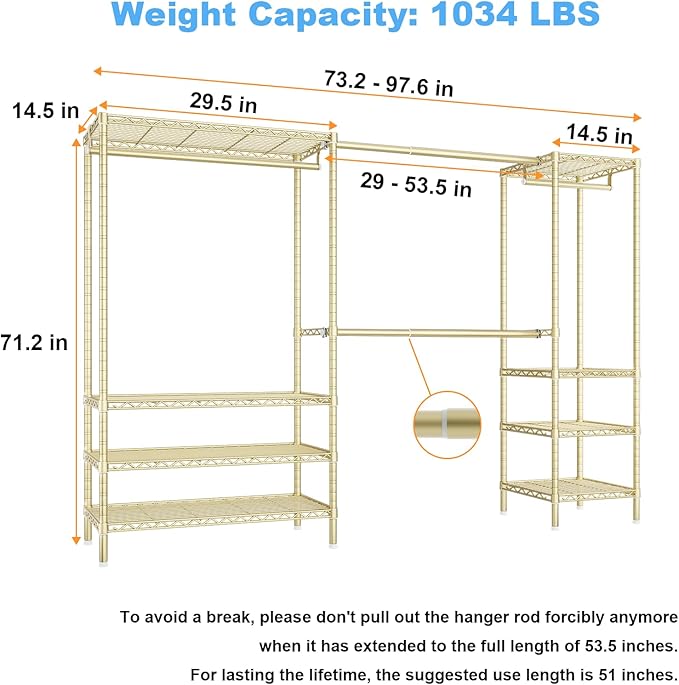 Ulif E11 Heavy-Duty Garment Rack, Metal Freestanding Clothes Rack and Closet - Image 5