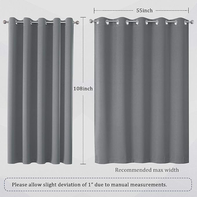 DUALIFE Grey Blackout Curtains for Bedroom 108 inches Long 2 Panels Grommet - Image 6