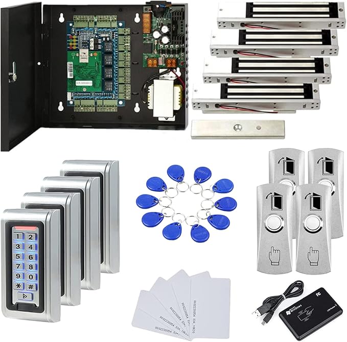 MENGQI-CONTROL Water Proof Metal Keypad Reader 4 Doors Access Control Kit by MENGQI-CONTROL