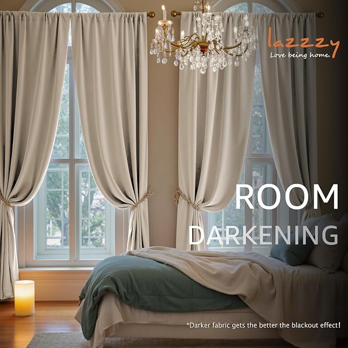 Lazzzy Velvet Blackout Curtains Thermal Insulated Room Window Drapes Super Soft - Image 5