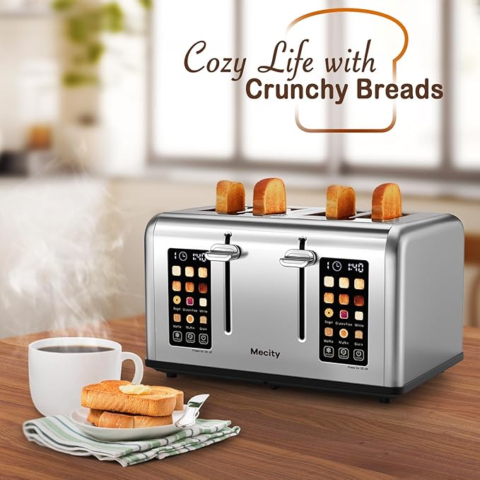 Mecity 4 Slice Toaster with Touch Screen Control, 4 Wide Slots, Stainless Steel - Image 7