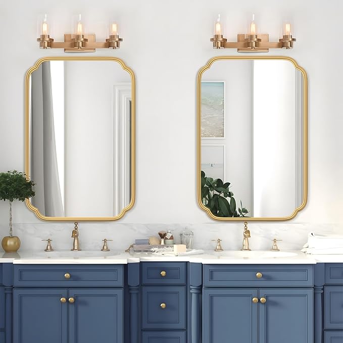 Gold Bathroom Mirror for Wall 20" x 30" Modern Rounded Corner Rectangle Mirror - Image 2