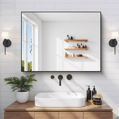 Black Bathroom Mirror for Wall, 24x32 Inch Rectangle Mirror - Image 2