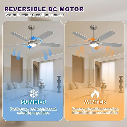 ARTPLAN 52" Ceiling Fan with Light and Remote, Noiseless DC Motor & Reversible - Image 6