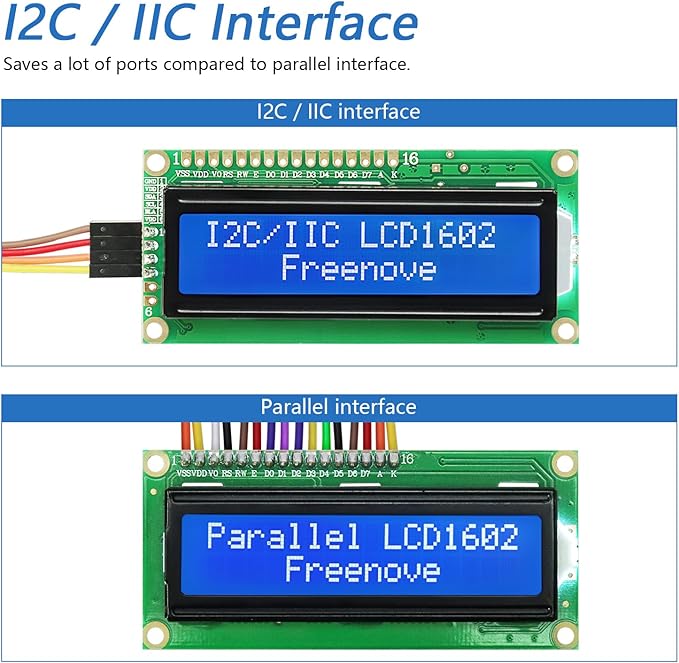 FREENOVE I2C IIC LCD 1602 Module, New Type TWI Serial 16x2 Display, Compatible - Image 3
