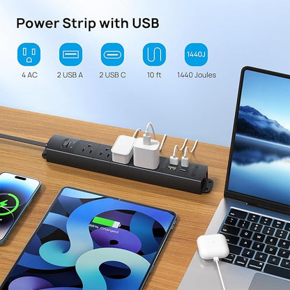 TROND Flat Plug Power Strip USB-10ft Flat Extension Cord Surge Protector Wall - Image 3