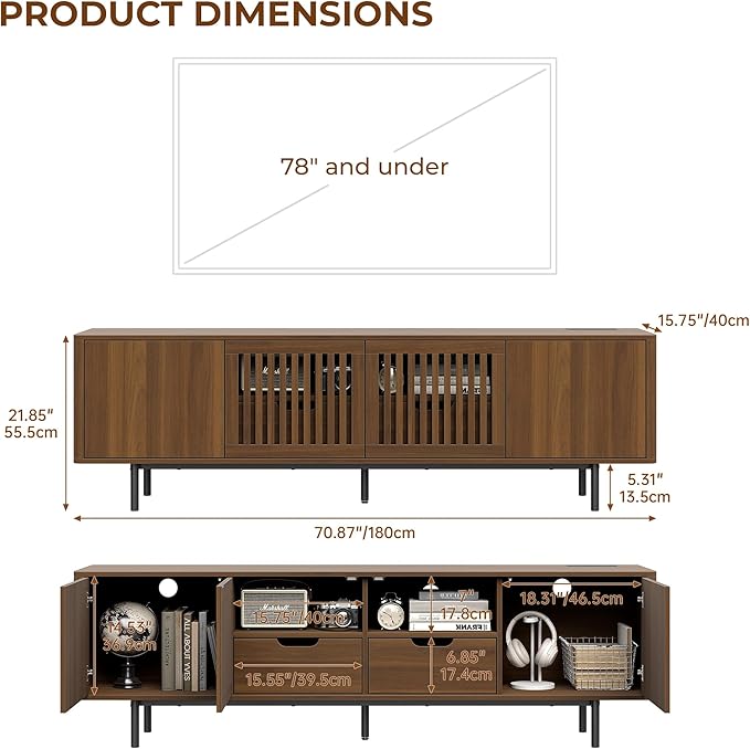 WODNITURE 71inch TV Stand with Storage & 2 Drawers, Mid-Century Modern TV Stand - Image 2
