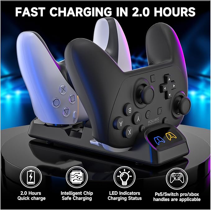 ECHZOVE Switch 2 Pro Controller Charger Dock – Dual Fast Charging Station - Image 2