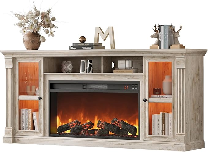 Farmhouse Fireplace TV Stand Up to 80" TVs, Media Console by RNLRNL
