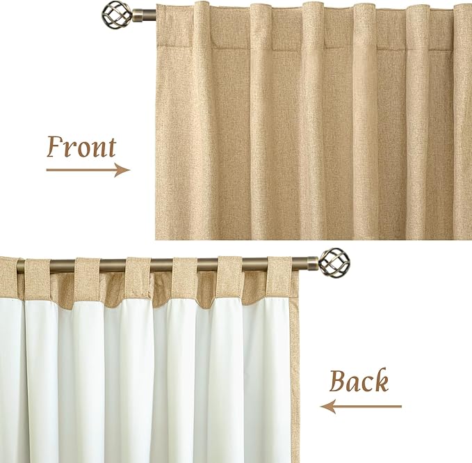 LAMIT Natural 100% Blackout Linen Curtains, 63 Inches Linen Textured Thermal - Image 8