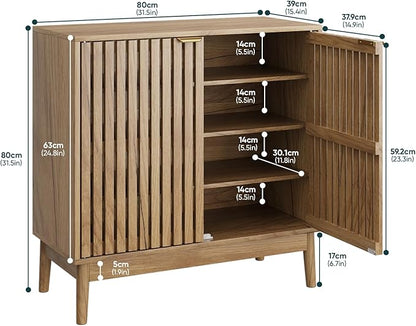 Shoe Storage Cabinet with Ventilated Slatted Doors, Wooden Shoe Organizer - Image 2