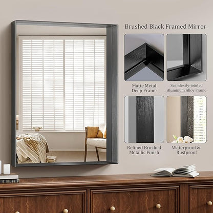 Koonmi 30x40 Inch Black Metal Framed Bathroom Mirror - Image 5