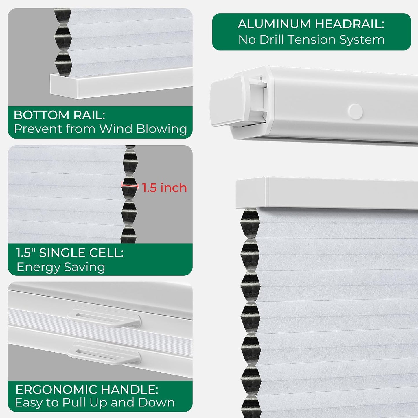 Allesin zen No Drill Top Down Bottom Up Cellular Shades,White,24" Wx36 H | TDBU Blackout Blinds for Indoor Windows,Cordless Honeycomb Shades for Home,Easy to Install Thermal Insulated