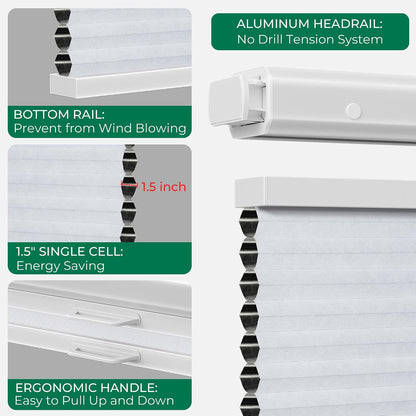 Allesin zen No Drill Top Down Bottom Up Cellular Shades,White,24" Wx36 H | TDBU Blackout Blinds for Indoor Windows,Cordless Honeycomb Shades for Home,Easy to Install Thermal Insulated
