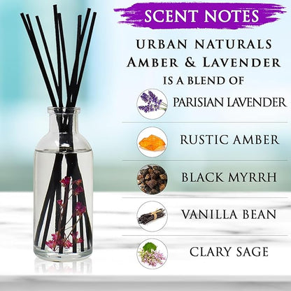 Urban Naturals Amber & Lavender Reed Diffuser Scented Sticks Set | Mind & Body - Image 3