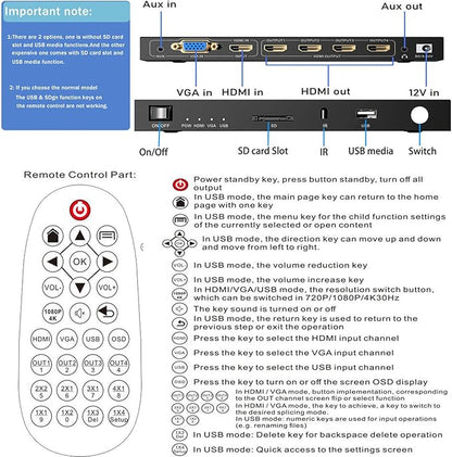 4-in4-out Video Wall Controller 2x2, HDMI & VGA & USB & SD Support 4K Input TV - Image 7