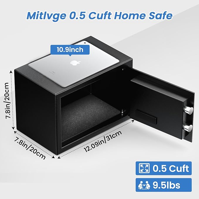 Safe Box with Fireproof Waterproof Bag, Home Safe with Keys & Pass Code & Wall - Image 2