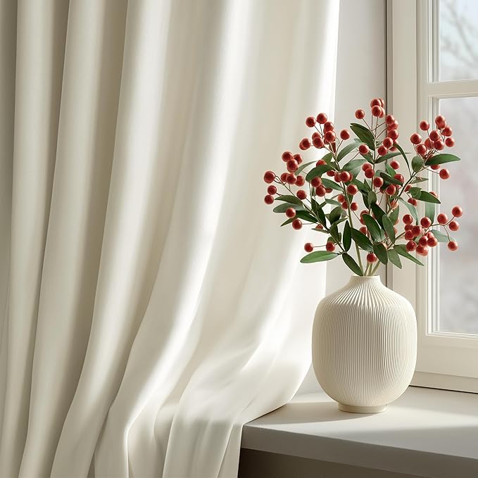 FMFUNCTEX Velvet Curtains Cream Room Darkening Curtains - Image 2