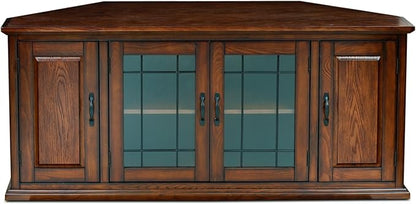 Leick Home Riley Corner TV Stand 60 in, Burnished Oak, Solid Wood, Beveled - Image 2