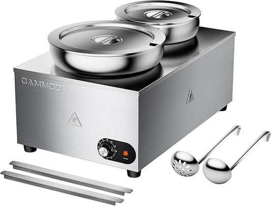 20qt 2-in-1 Electric Soup Warmer and Steam Table Food Warmer, 1200W Stainless by CAMMOO