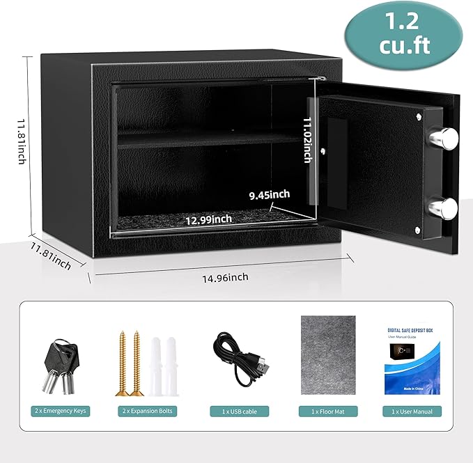 Safe, 1.2Cubic Feet Safe Box, Anti-Theft Digital Security Lock Box - Image 2