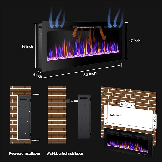 36" Electric Fireplace Wall Mounted and Recessed - Image 5