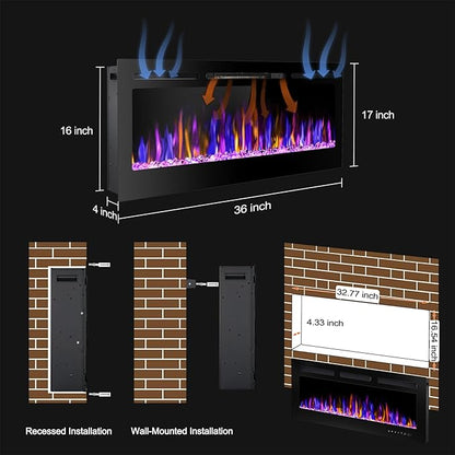 36" Electric Fireplace Wall Mounted and Recessed - Image 5