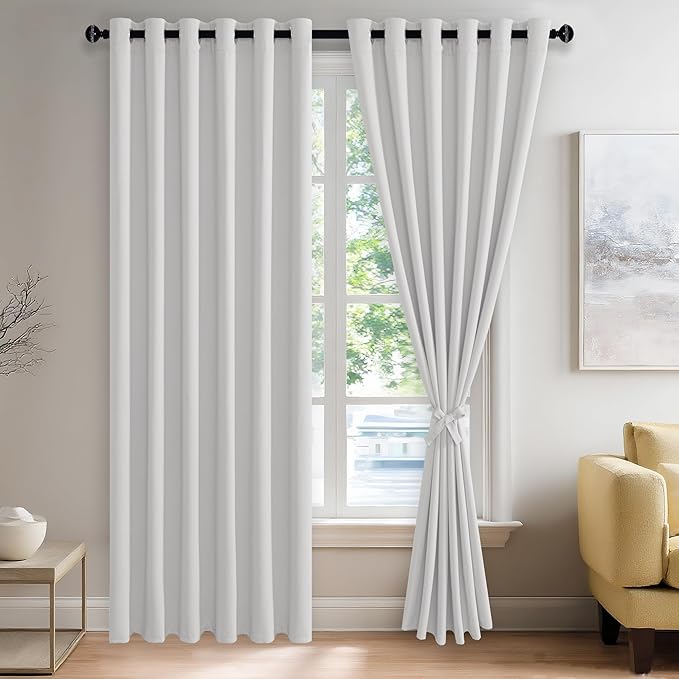 JIUZHEN Greyish White Blackout Curtains by JIUZHEN