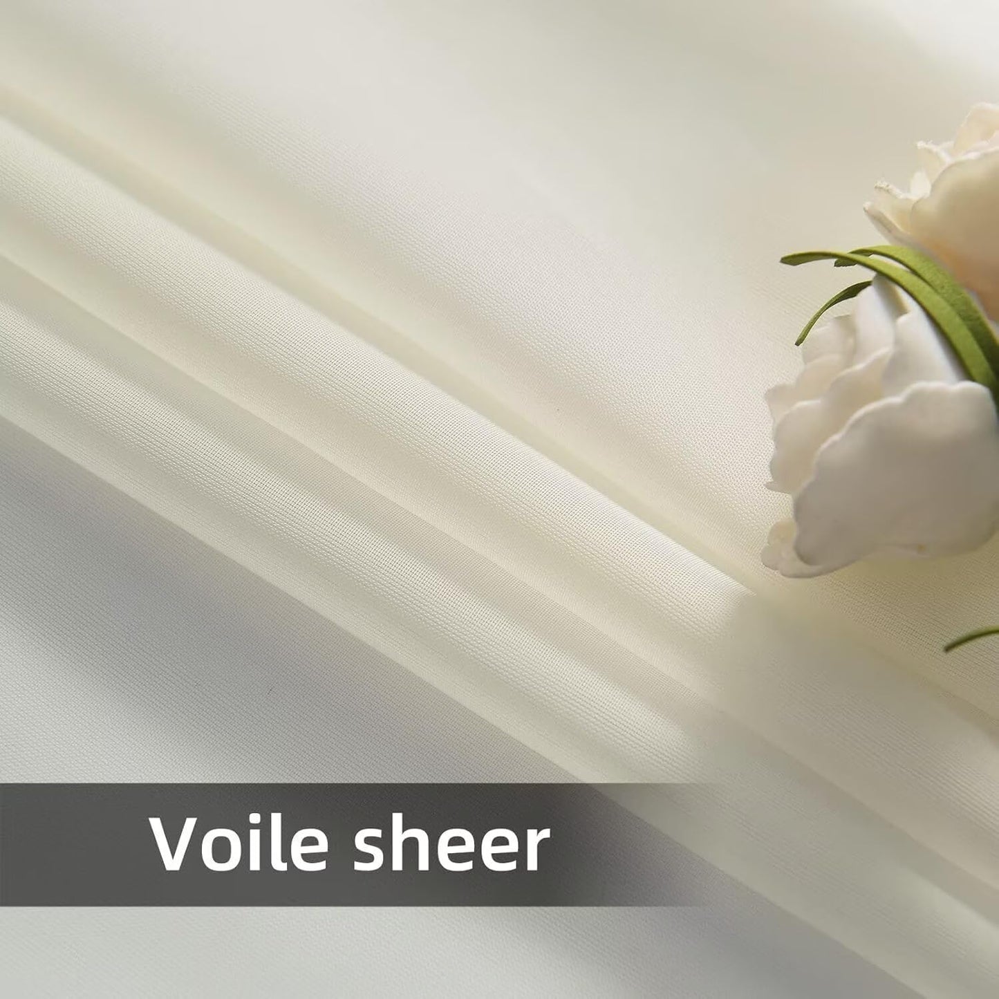 youleyar Solid Sheer Rod Pocket Curtain Voile Draperies 4 Panels Ivory Beige Black Grey Coffee 52 Inch Width 96 Inch Long 1 Pair for Kitchen Bedroom Children Living Room Yard(Ivory,52Wｘ96L)