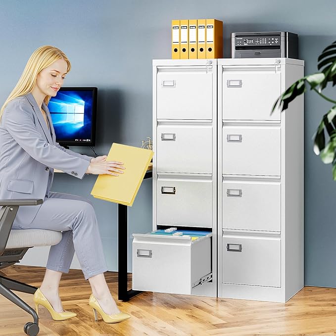 4 Drawer File Cabinet with Lock, Metal Filing Cabinets - Image 2