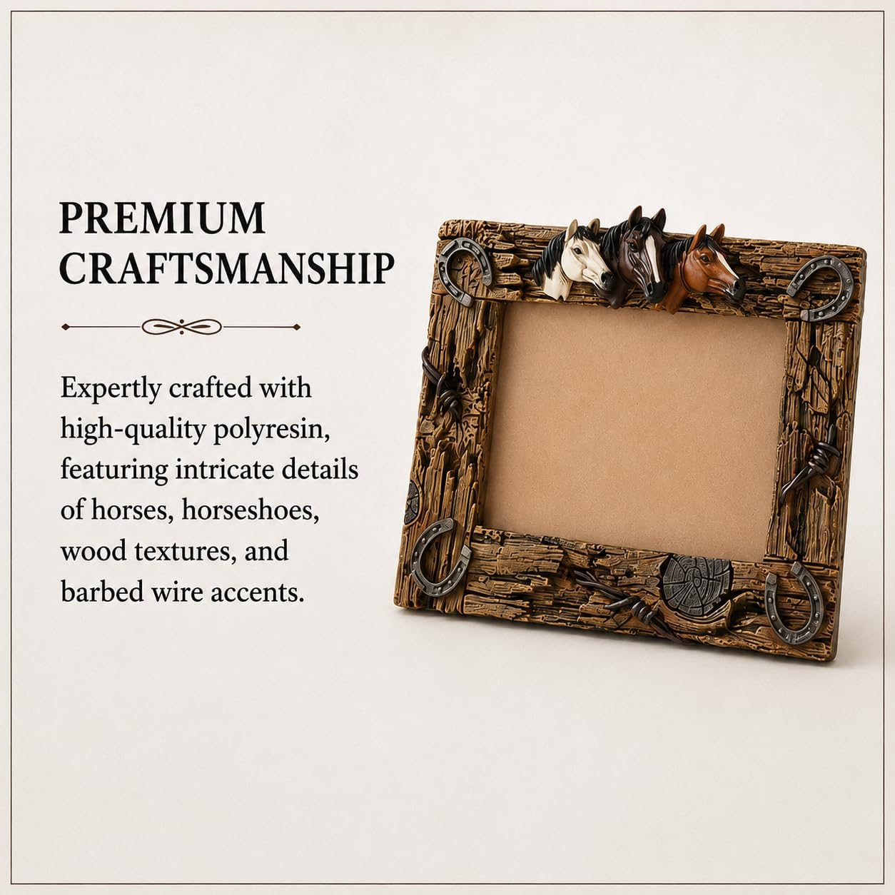 Comfy Hour Horse Figurine Photo Frame 10.7 Inch, Western Picture Frame for 5x7 Photos, Rustic Brown Resin Cowboy Decor for Desk, Mantel, Office
