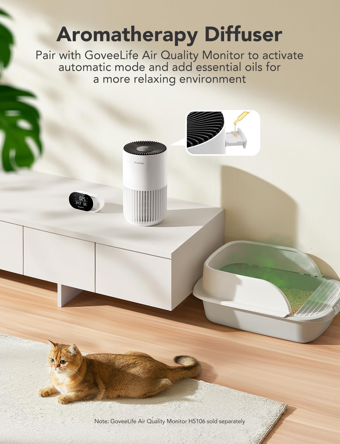 goveelife smart mini air purifier for bedroom, with on a desk or shelf